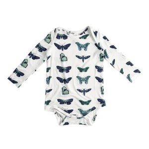 Blue moth long sleeve bamboo onesie 6-12 months
